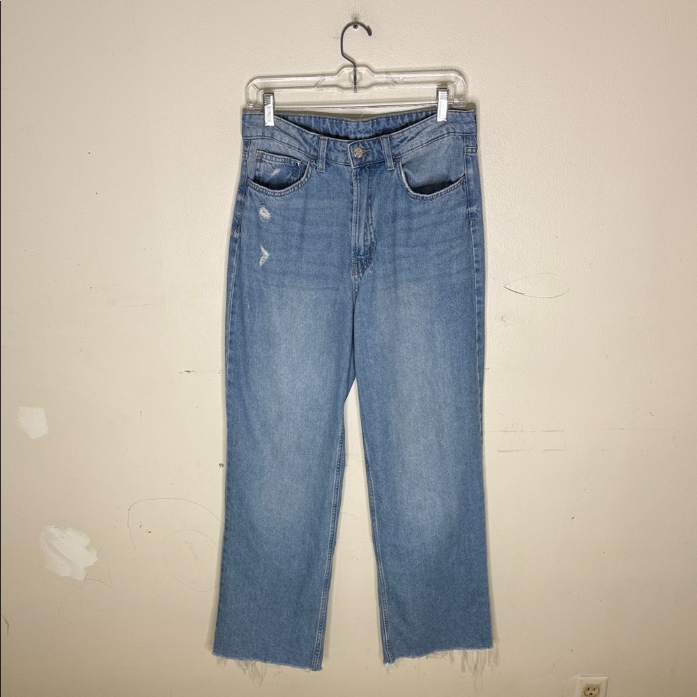 & Denim Classic Blue Women's Distressed Wide Leg Jeans Size 8